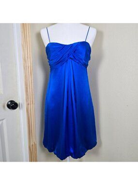 VTG Cache Womens Cobalt Blue Y2K Bubble Hem Strapless Prom Graduation Dress 10